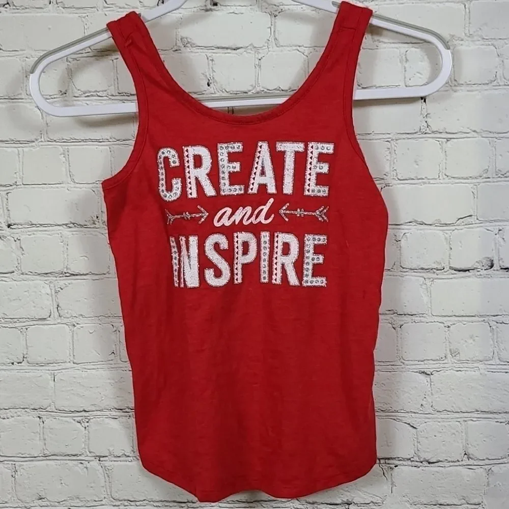 Justice Red Glitter Tank Top Create Inspire Girls 8 Tee Shirt Sleeveless Casual